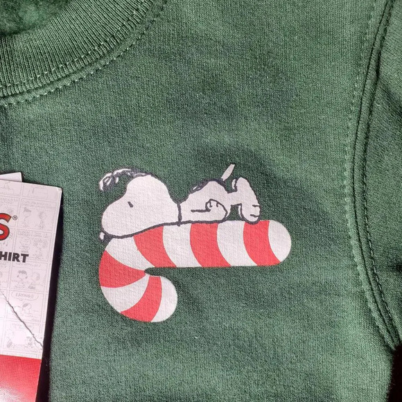 NWT Peanuts Snoopy Christmas Pullover Crewneck Sweatshirt Size 12m Green - Picture 9 of 16